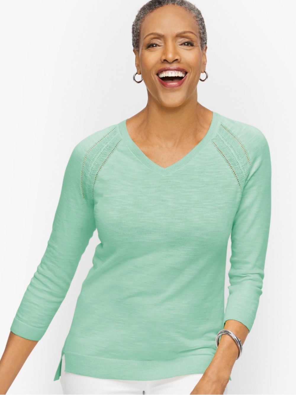 Talbots RAGLAN V-NECK HIGH-LOW SWEATER PETITE